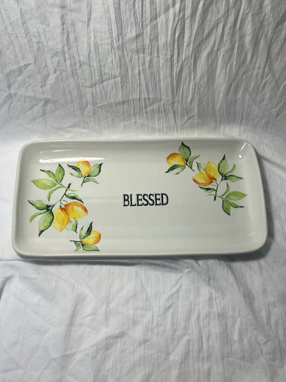 Blessed Lemon Garden Ceramic Rectangle Serving Platter Farmhouse Cottagecore